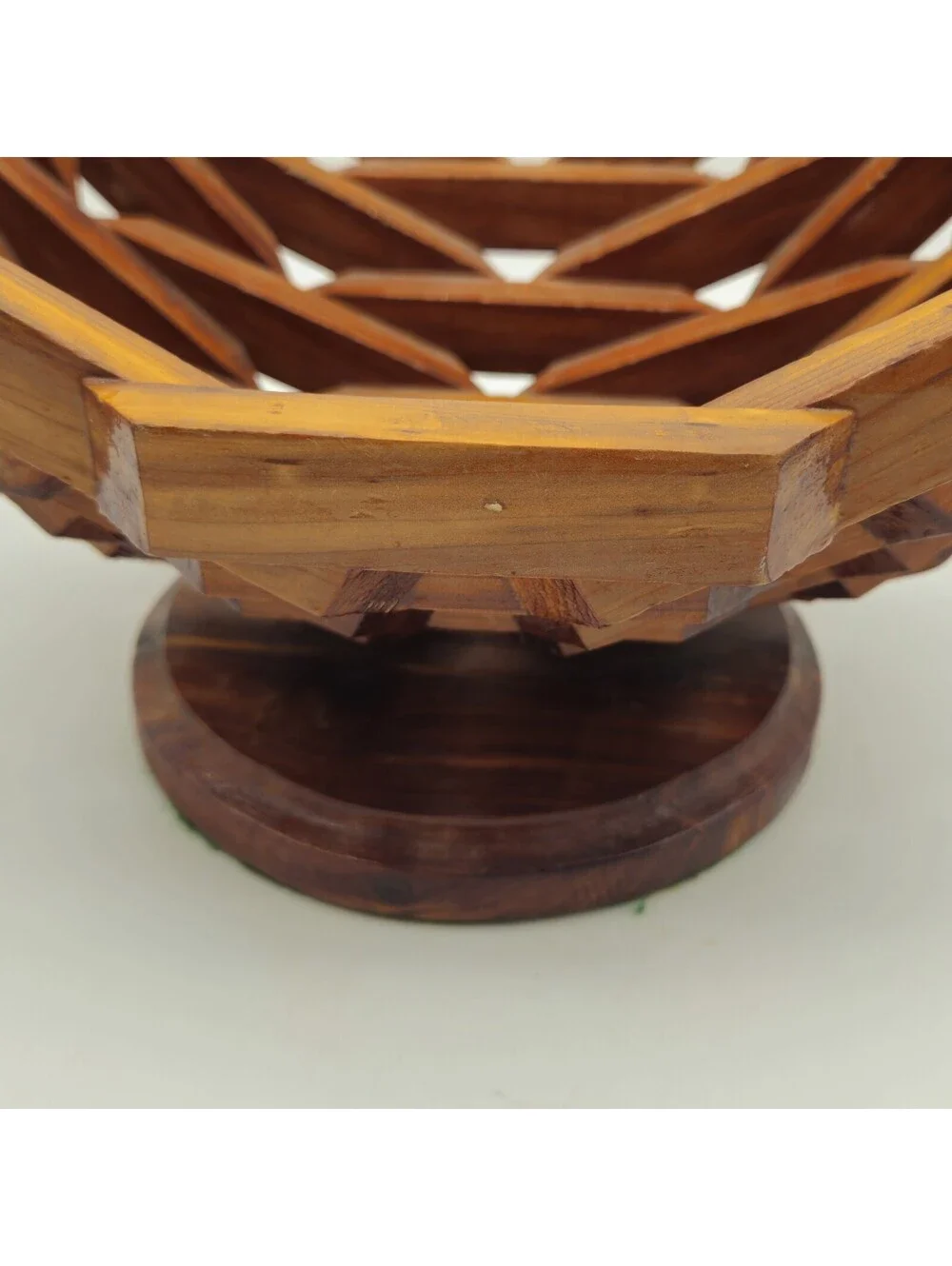 Vintage Handcrafted Geometric Wooden Basket 15x13x9